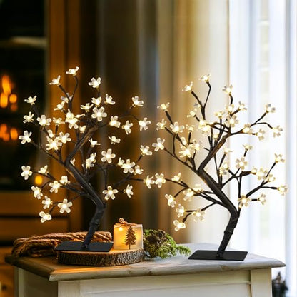Set of 2 Lighted Cherry Blossom Tree