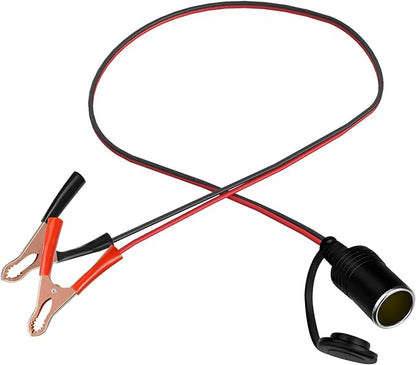 LVYUAN Cigarette Lighter Socket with Battery Alligator Clip, Female Cigarette Lighter Socket to 12V Battery Alligator Clips Charger Extension Cord Automotive Battery Clip-On Extension Cable (12FT)