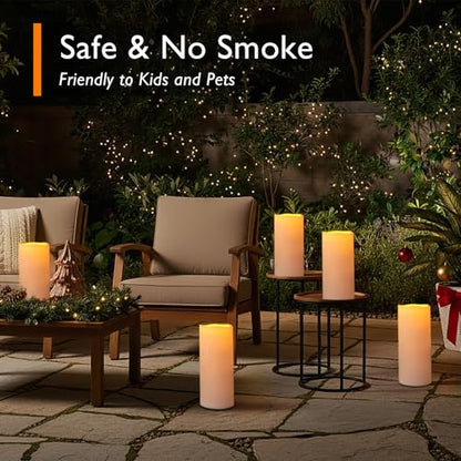 12" x 5" Large Waterproof Outdoor Flameless Candles with Remote Control and Timer (2 Count)