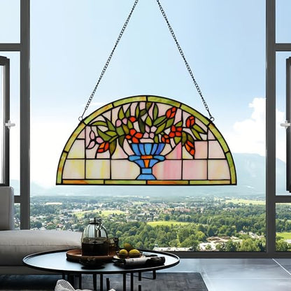 Half Moon Stained Glass Window Hanging Tiffany Style 16" x 8" Half