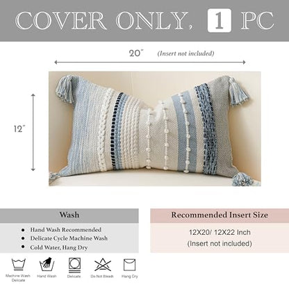 Decorative Lumbar Throw Pillow Cover 12x20 Coastal Blue Accent Cushion for Couch Sofa Farmhouse Pillowcase for Bedroom Living Room Home Décor Cover ONLY
