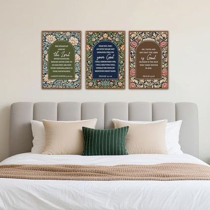 KAlRNE Vintage Christian Floral Framed Scripture Wall Art Set (3 Count)