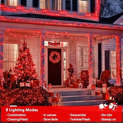 150 LED Connectable Red Christmas Lights Indoor Outdoor Waterproof (59 Foot)