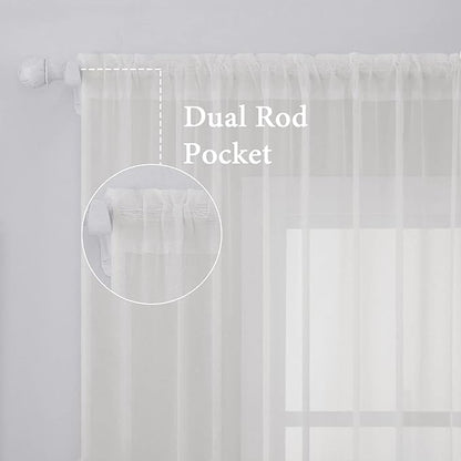 MIULEE 2 Panels Solid Color Sheer Window Curtains Elegant Window Voile Panels/Drapes/Treatment for Bedroom Living Room (54 X 84 Inches Ivory)