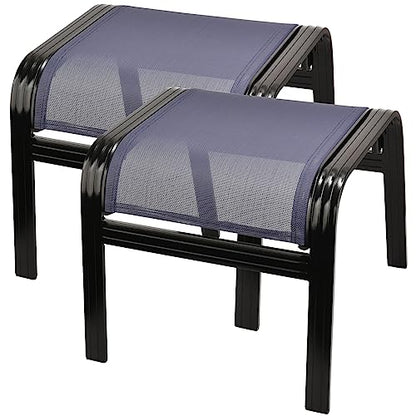 Deiguifei Outdoor Footstools Patio Ottoman All Weather Aluminum Indoor Outdoor Small Seat Foot Rest 2 Set Navy Blue (2 Count)