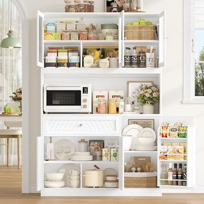 72” Tall Kitchen Pantry Storage Cabinet with Painted Strip Door