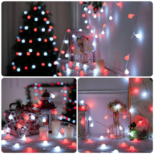 Connectable 100 LED Globe Red and White Christmas Lights Indoor