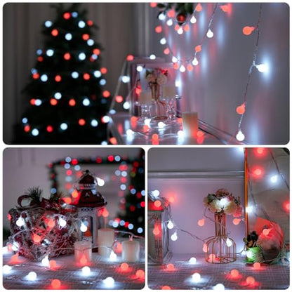 Connectable 100 LED Globe Red and White Christmas Lights Indoor