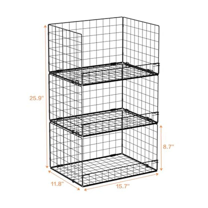 3 Tier Stackable Closet Organizers and Storage Shelves (3 Count)