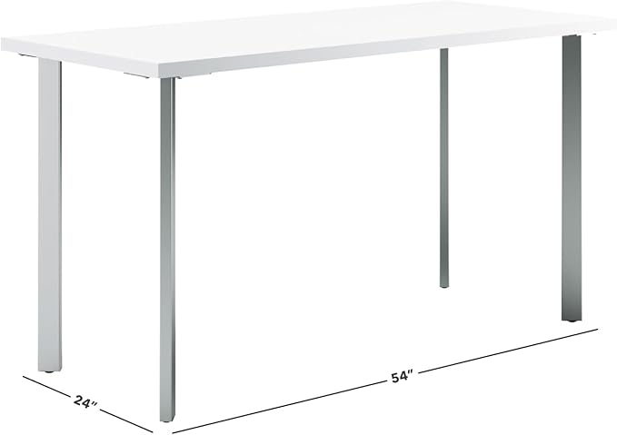 HON Coze Home Office Desks, Sturdy Table Computer Desk, 54", White Top, Silver Base