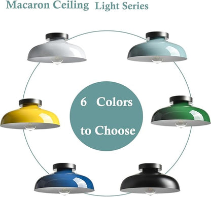 DIRYZON Macarons Yellow Ceiling Light Industrial Mount Fixture with 12-Inch Metal Shade for Bedroom Hallway Porch