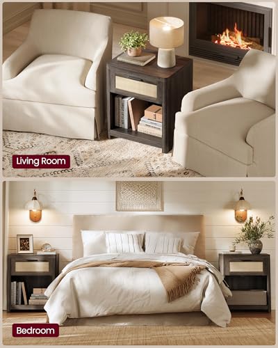Set of 2 Boho Nightstands with Rattan (2 Count)
