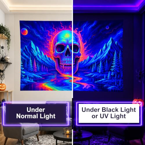 Blacklight Tapestry Skull Mountain UV Backdrop 78 x 59 Inch