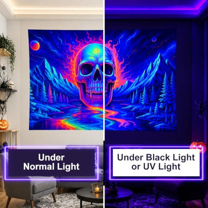 Blacklight Tapestry Skull Mountain UV Backdrop 78 x 59 Inch
