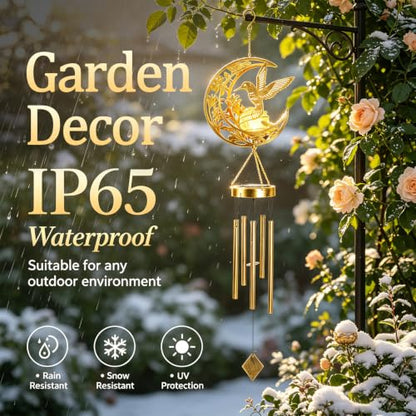 Solar Wind Chimes for Outside Hummingbird Gifts for Women Mom Grandma Sister Crackle Glass Ball Wind Chimes Solar Lights Outdoor Decor for Garden Backyard Patio Yard Porch