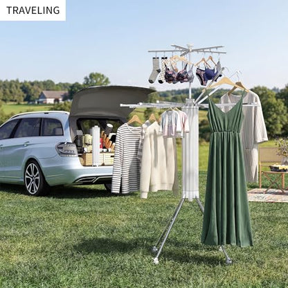 Foldable Clothes Drying Rack Aluminum 4 Legs 16 Rods Double Layer