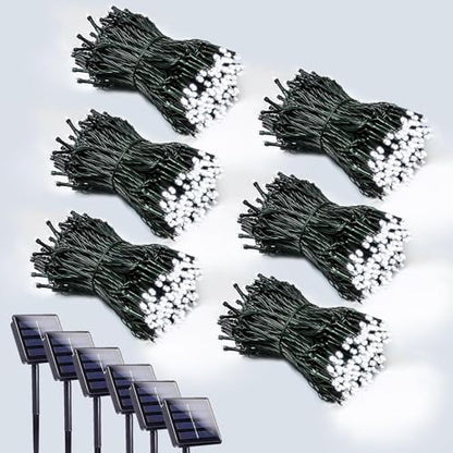 Solar String Lights Outdoor 6 Pack 600 LED 198FT Christmas Light Cool White (6 Count)