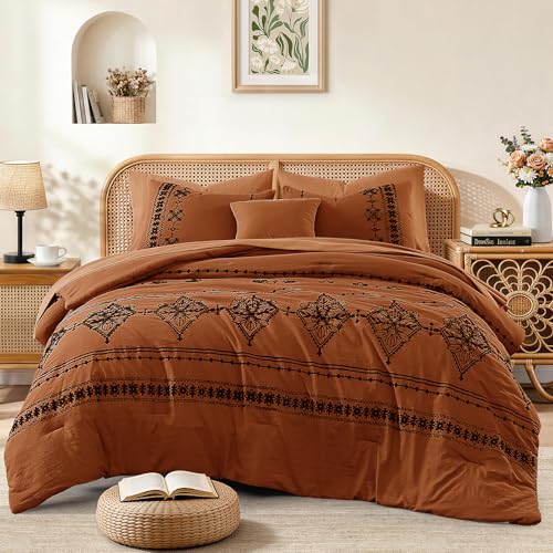 Full Size Comforter Set Embroidery Floral 7 Pieces Bed in a Bag