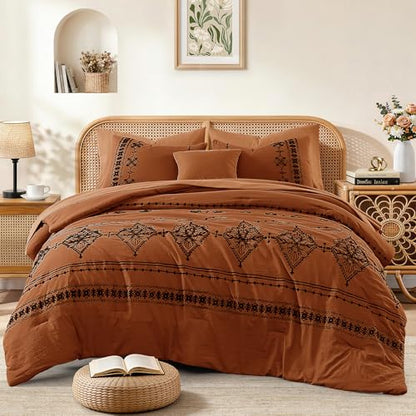 Full Size Comforter Set Embroidery Floral 7 Pieces Bed in a Bag