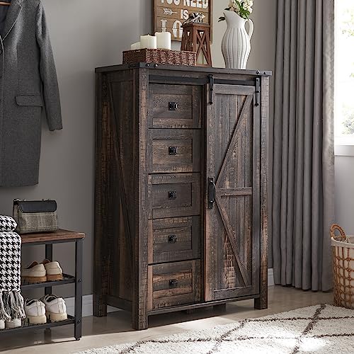 5 Drawers Dresser with Sliding Barn Doors