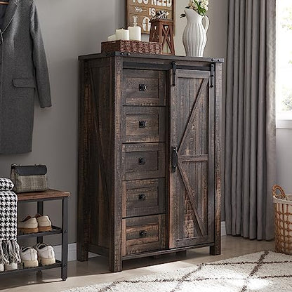 5 Drawers Dresser with Sliding Barn Doors