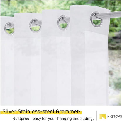 NICETOWN 2 Panels Waterproof Patio Curtains 96 inch Long, Rustproof Grommet Extra Wide Indoor Outdoor Light Filtering Drapes Elegant for French/Sliding Door, W100 x L96, White