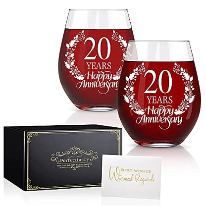 20 Years Happy Anniversary Wine Glass Set of 2 (2 Count)