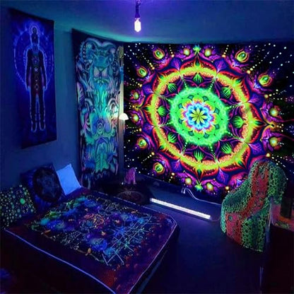 Blacklight Mandala Tapestry for Bedroom