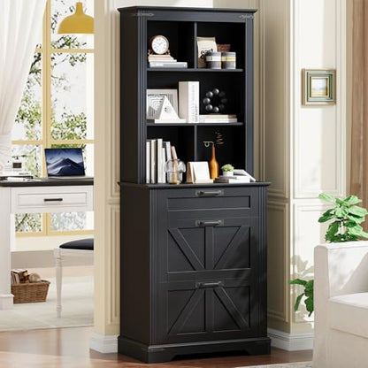 Farmhouse Bookshelf with 3 Large Drawers