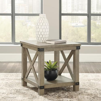 Aldwin Casual Farmhouse Rectangular End Table with Crossbuck Details
