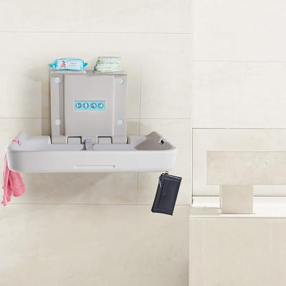 Fold-Down Baby Changing Station Wall-Mount - Modundry Horizontal Baby Change Table with Safety Straps for Commercial Restrooms (White Granite)
