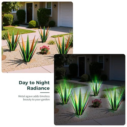 24” Metal Agave Plant Outdoor Decor with Solar Light