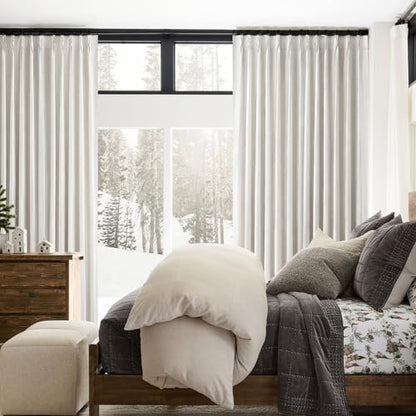 Short Linen Blackout Curtains for Bay Windows 48 Inch Length Bedroom