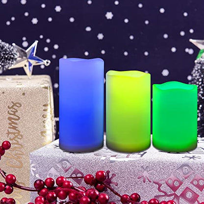 Waterproof Outdoor Color Changing Flameless Candles Remote Timer Realistic Flickering Battery Operated Fake Electric LED White Plastic Pillars for Wedding Christmas Decoration 3 Pack
