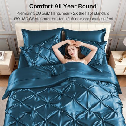 Satin Twin XL Comforter Set Teal