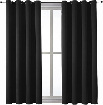 ChrisDowa Grommet Blackout Curtains for Bedroom and Living Room - 2 Panels Set Thermal Insulated Room Darkening Curtains (Black, 52 x 45 Inch)