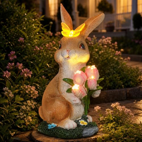 Solar Garden Rabbit Statue Outdoor Decor