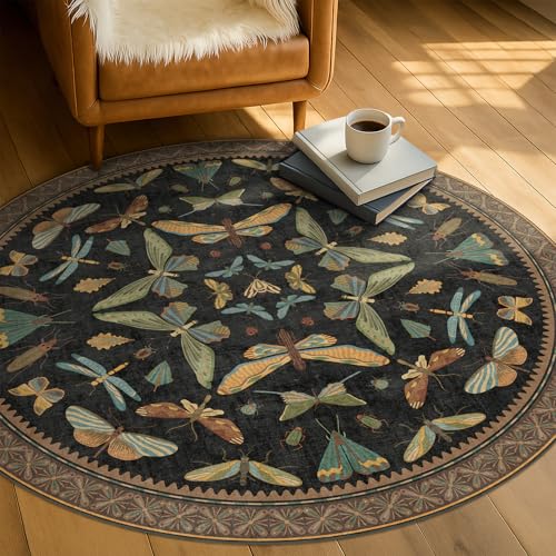 Black Boho 5ft Round Throw Rugs for Living Room (25 Sq Ft)