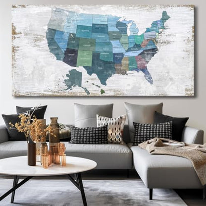 Wall Decor Map Canvas Wall Art for Wall Decoration Wood Background USA Canvas Prints for Bedroom Office Kitchen Home Wall Decor Framed Artwork Ready to Hang36 x71
