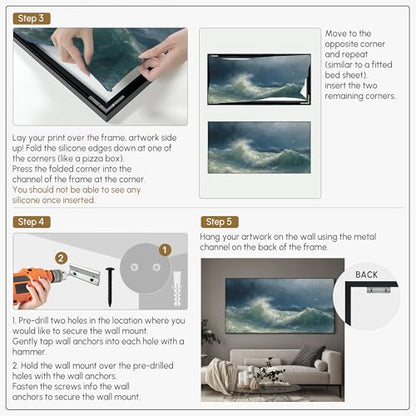 24"x46" Extra Large Framed Wall Art Dramatic Ocean Waves with Stormy Sky and Seagulls for Home Living Room Bedroom Decor