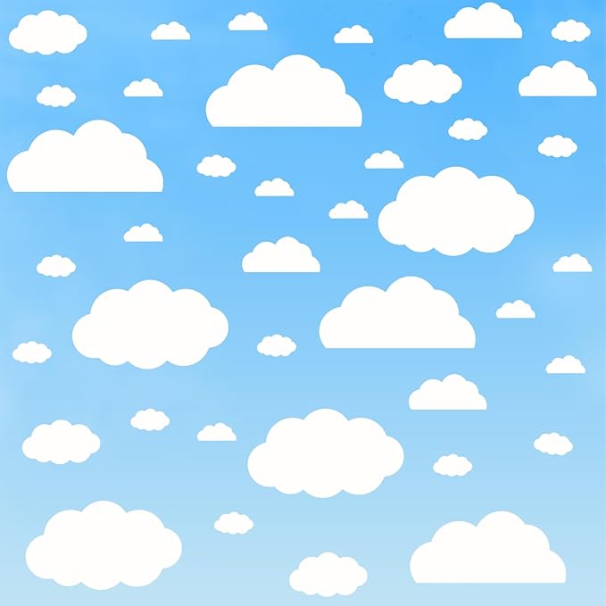 AOWDIAO Cloud Wall Decals - 40 Peel and Stick Clouds Stickers - Assorted Shapes and Sizes for Nursery, Bedroom, Classroom Decor