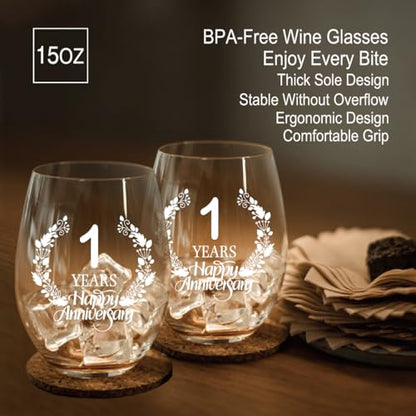 1 Years Happy Anniversary Wine Glass Set of 2 (2 Count)