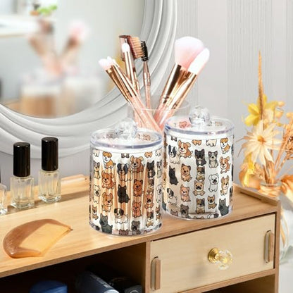 2 Pack Qtip Holder Organizer Dispenser Dogs Cartoon Bathroom Storage Canister Cotton Ball Holder Container for Cotton Pads (2 Count)
