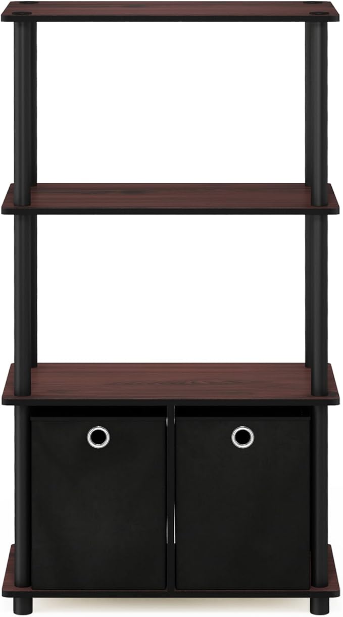 Furinno NW889DC/BK Go Green 4-Tier Multipurpose Storage Rack w/Bins, Dark Cherry/Black