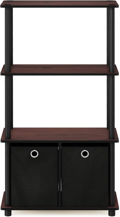 Furinno NW889DC/BK Go Green 4-Tier Multipurpose Storage Rack w/Bins, Dark Cherry/Black
