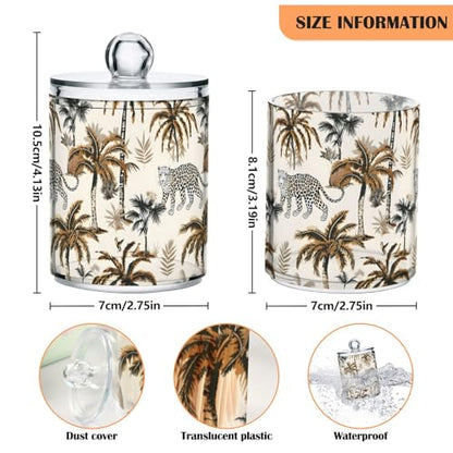 2 Pack Qtip Holder Organizer Dispenser Leopard Palm Trees Bathroom Storage Canister Cotton Ball Holder Container for Cotton Pads (2 Count)