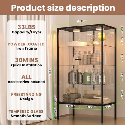 Iron Frame Glass Display Cabinet with LED