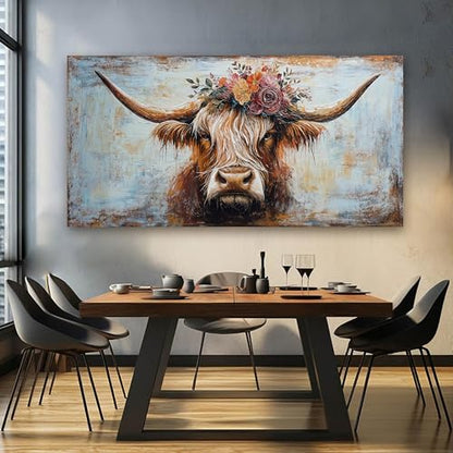 Canvas Wall Art Decor Oversized Wall Art Picutures for Living Room Highland Cow Wall Art Prints Large Vintage Wall Art Decor Canvas Art Wall Decor Artwork for Walls Home Bedroom Office Decorations 39" X 78"