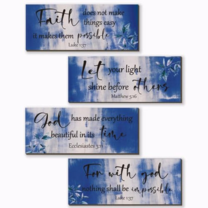 4 Pieces Blue Bathroom Decor Bible Verses Wooden Wall Decor Abstract Office Christian Religious Art for Women Office Home Bedroom Living Room Decoration (4 Count)