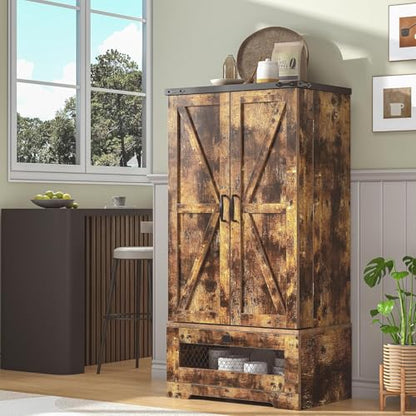 47" Farmhouse Pantry Cabinet with Barn Door & Large Drawer